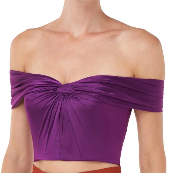 AMUR Tops - AMUR Winnie Off the Shoulder Purple  100% Silk Top - Size XXS NWT